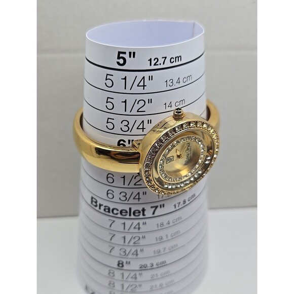 Victoria Wieck Floating Crystal Cuff Watch Gold Womens Bangle Quartz New Battery main image 5